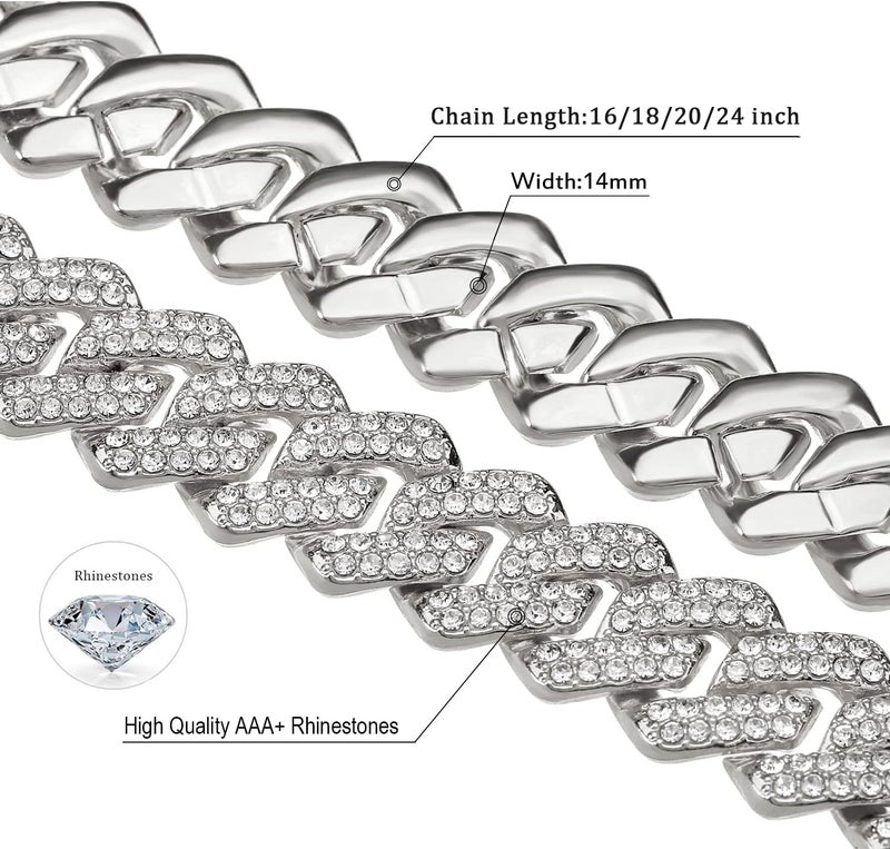 JUNVirtuous Cuban Link Chain Mens Iced Out Miami Cuban Necklace Silver/Gold Bling Diamond Hip Hop Jewelry for Women - Image 3